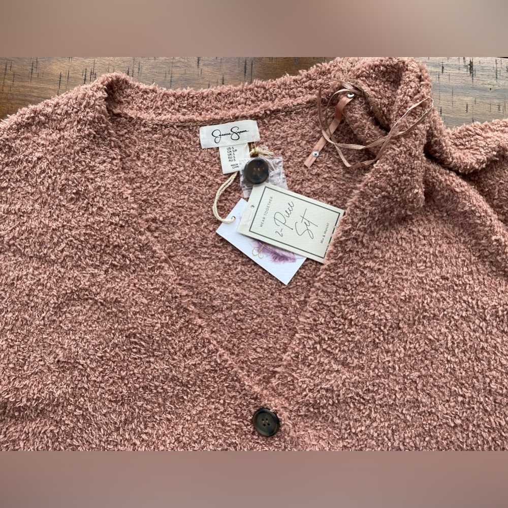 •NWT•Jessica Simpson Cropped Button Teddy Sweater Cardigan - Picture 6 of 9